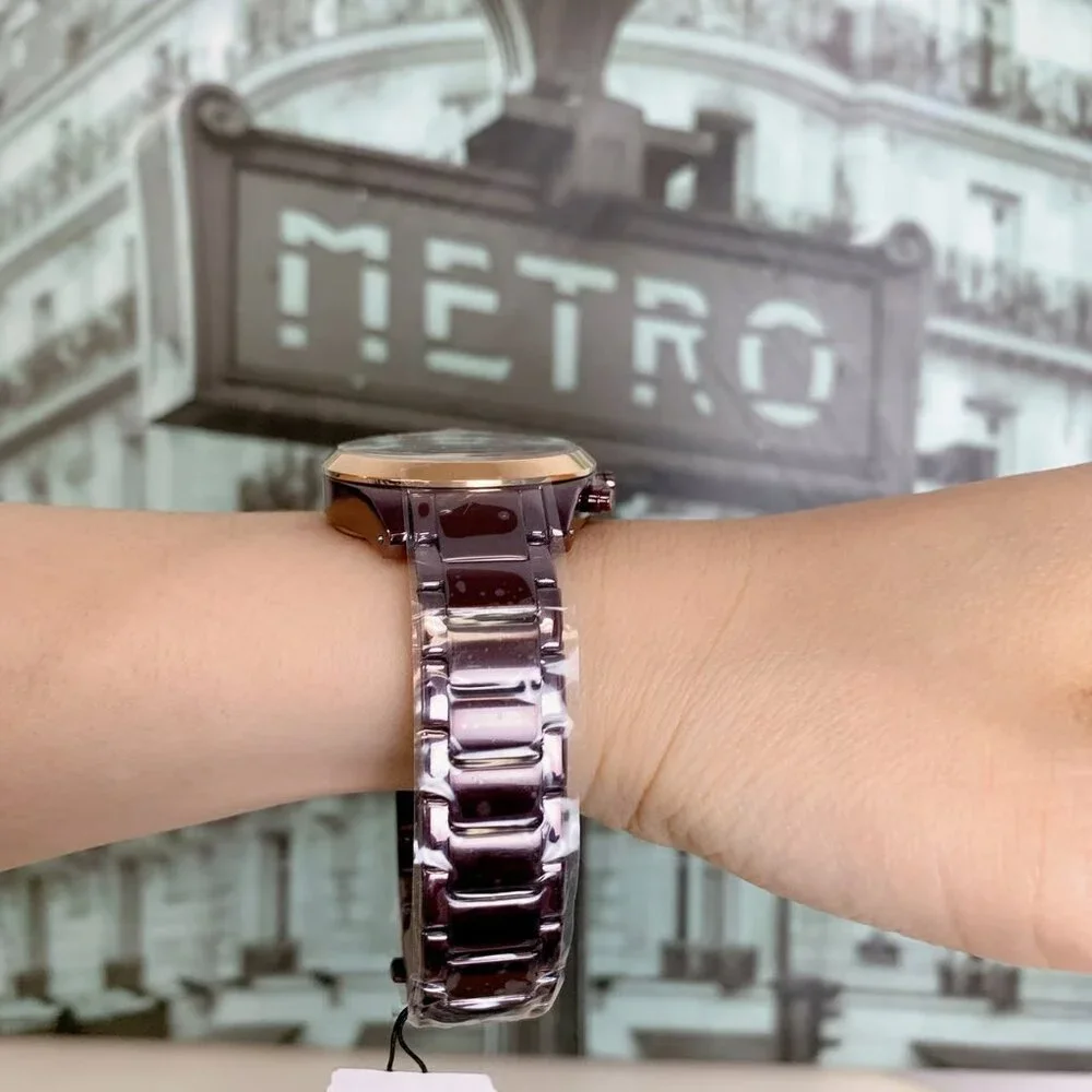 FOSSIL BQ3281 MODERN COURIER MIDSIZE CHRONOGRAPH WINE STAINLESS STEEL WATCH - Picture 2 of 5